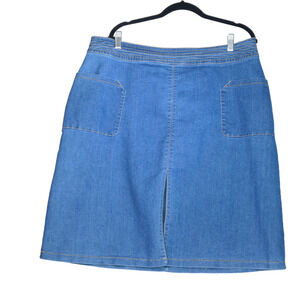 Universal Denim Skirt Womens Size 18 Blue Exposed Zipper Sexy Slit Pockets